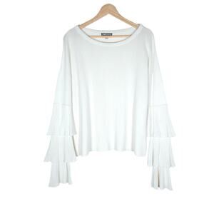 Fred and Sibel Sweater Small White Tired Long Sleeves Ribbed Knit Pullover Top